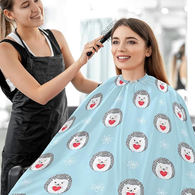 visesunny Hedgehogs With Heart Barber Cape Anti-Static Hair Cutting Cape with Snap Closure Professional Salon Polyester Cape Barber Water-Resistant Hairdressing Cape Adjustable Snap for Hairstylists
