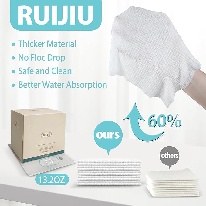 200 Count 4 PACK Disposable Face Towel, Large Size 10"X 12", Disposable Face Cloths, 100% Biodegradable Towel, Skin Soft and Thick for Washing Face