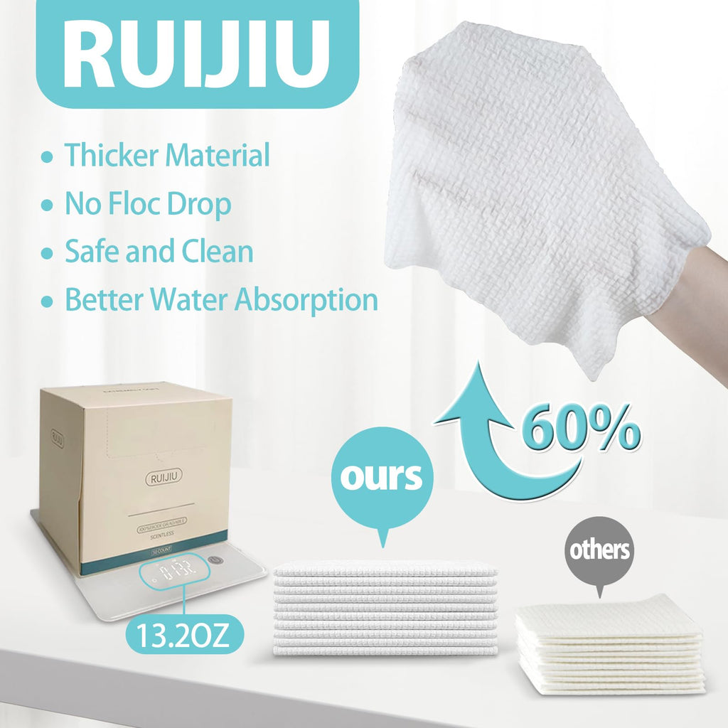 200 Count 4 PACK Disposable Face Towel, Large Size 10"X 12", Disposable Face Cloths, 100% Biodegradable Towel, Skin Soft and Thick for Washing Face