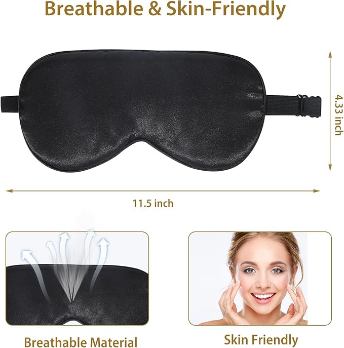 JroyJoy 4 Pack Super Soft Silk Sleep Mask - 100% Blackout, Zero Eye Pressure, Blindfold with Adjustable Strap, Travel Eye Covers (Black&Pink&Blue&Light Blue)