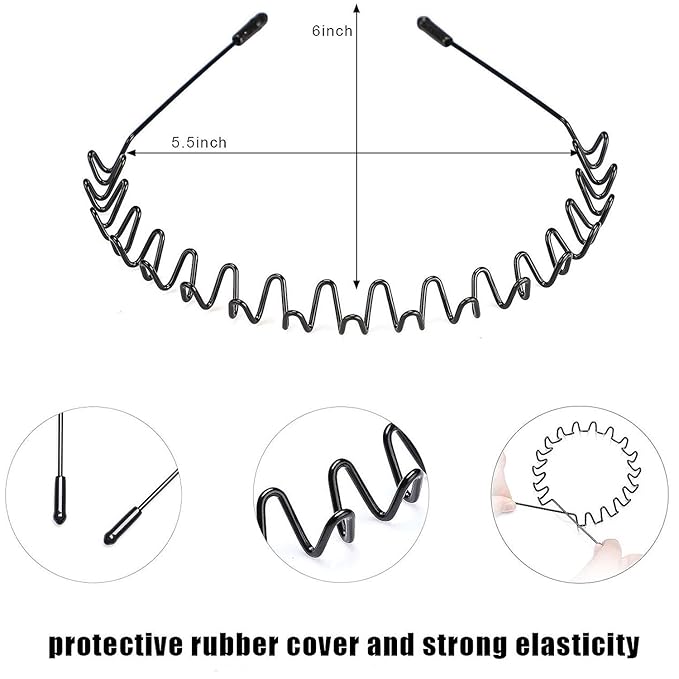 WantGor Metal Headbands for Women Men, 2 Pack Fashion Unisex Black Hairband Sports Headwear Hair Hoop Hair Accessories for Home, Outdoor (2 Pack)