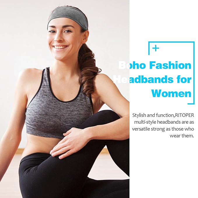 RITOPER Headbands for Women Non Slip, Wide Workout Headband Cotton Black White Head Bands Hair Bands for Women's Hair, Thick Headbands for Yoga, Running, Spa Day, Party, Travel, Fashion