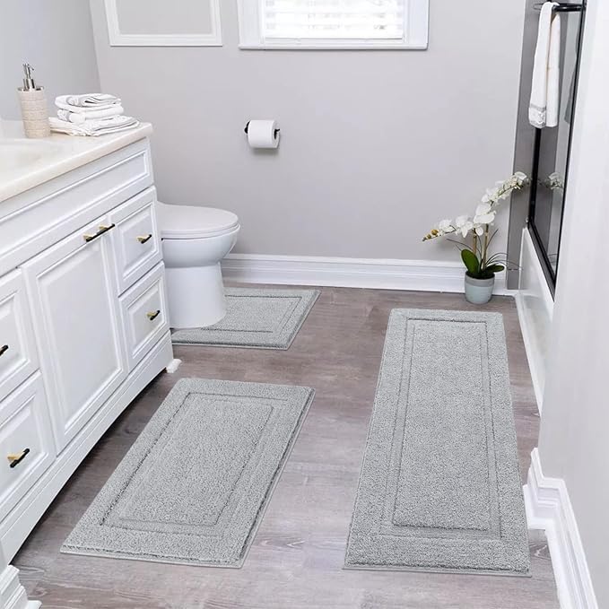 SHACOS Light Gray Bathroom Rugs Sets 3 Piece Bath Mat U Shaped Toilet Rug