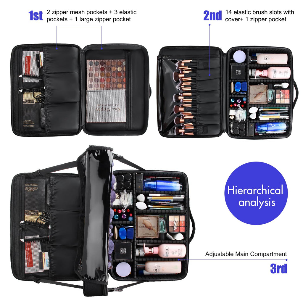 MONSTINA Extra Large Makeup Case 17 Inch Travel Makeup Train Case Professional Makeup Artist Case Nail Polish Organizer Storage Box with Two Adjustable Shoulder Strap