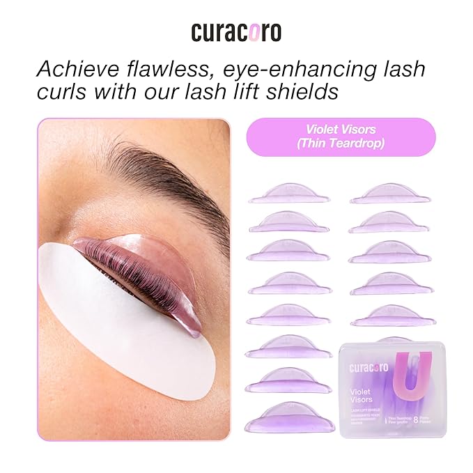 Curacoro Lash Lift Shields, 16 Pcs/8 Sizes Reusable Silicone Rods