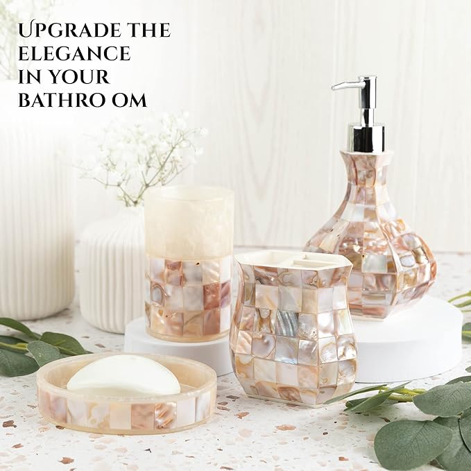 Milano Mother of Pearl 4 Piece Resin Bathroom Accessories Set