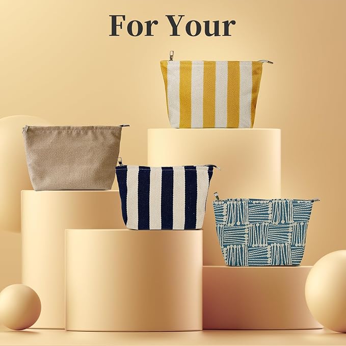 ITGOWISA Yellow Striped Makeup Bag for Women, Travel Makeup Pouch Purse
