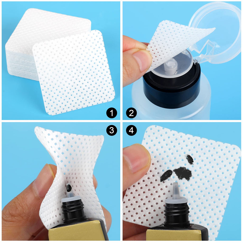 200 Pieces Nail Cotton Pads,1 Pull-Down Pump Dispenser Bottle, Super Absorbent Soft Non-Woven Eyelash Glue Wipes, Nail Polish dehumidifier for Eyelash Extension Products and Nail Oil Bottle (White)