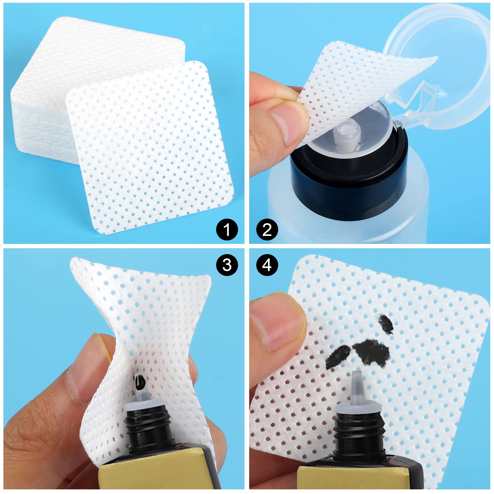 200 Pieces Nail Cotton Pads,1 Pull-Down Pump Dispenser Bottle, Super Absorbent Soft Non-Woven Eyelash Glue Wipes, Nail Polish dehumidifier for Eyelash Extension Products and Nail Oil Bottle (White)