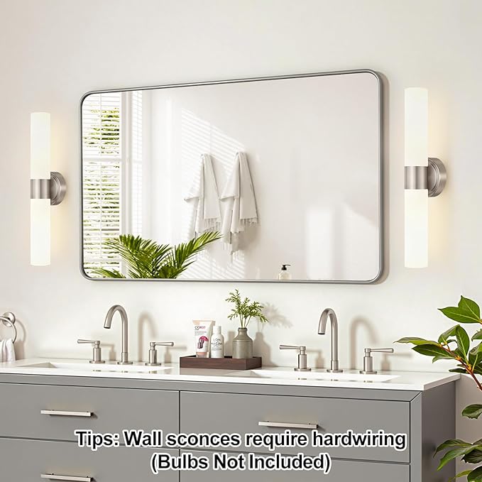 Wall Sconces Set of Two, Modern Bathroom Sconces Wall Lighting with Milky White Glass, Brushed Nickel Sconces Wall Decor Set of 2 for Bathroom Mirror Bedroom Living Room Hallway