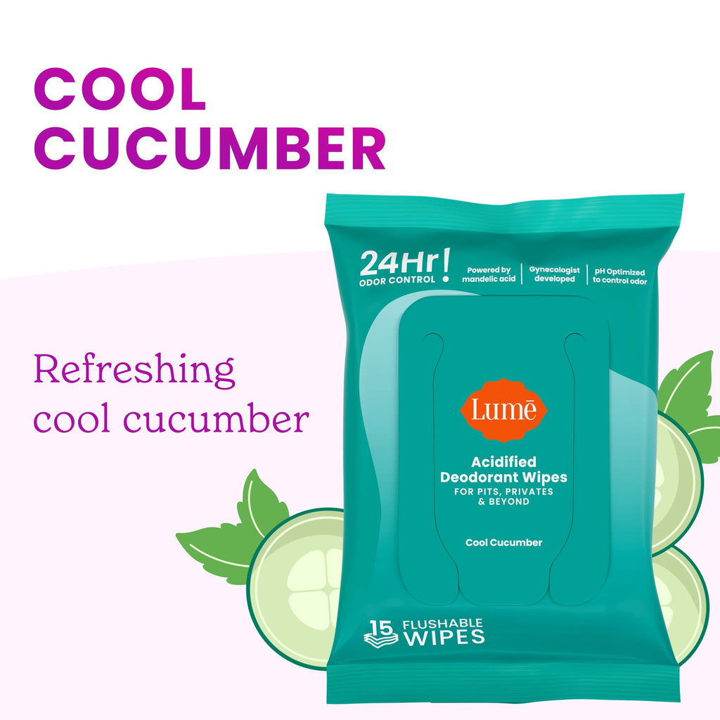 Lume Acidified Deodorant Wipes - 15 ct, 3 pk (Cool Cucumber)