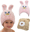 Ksheria 2 PCS Microfiber Hair Towel Wrap for Kids, Girls & Women,Cute Unicorn and White Rabbit Dry Hair Cap - Super Absorbent Quick Drying, Lightweight Turban Towel for Wet Hair (Brown) (Color A)