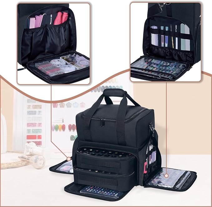 Nail Polish Organizer Case Holds 80 Bottles (15ml - 0.5 fl.oz) and a Nail Lamp,Nail Polish Case with 2 Removable Bags and Tools Storage Sections Black