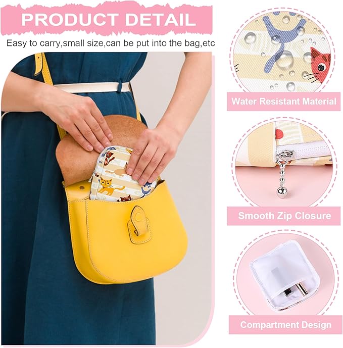 Desing Wish Period Bag Pouch Soft Cloth Sanitary Napkin Storage Bag Portable Menstrual Pad Pouches Tampon Holder for Purse First Period Kit for Girls 9-12 (Black Striped Dog)