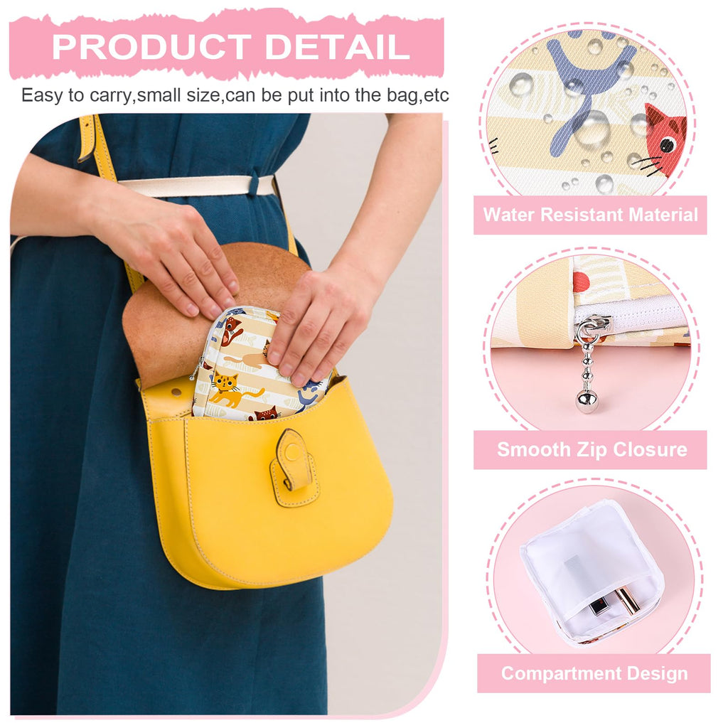 Desing Wish Sanitary Pad Storage Bag Portable Period Bag for Teen Pads/Sanitary Napkins/Small Tampons, Sanitary Napkin Storage Bag First Period Gifts for Teen Girls (Pink-White Checker)