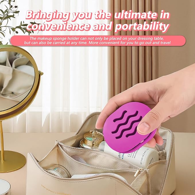 Makeup Sponge & Beauty Blender Travel Case - Shatterproof Silicone Holder, Portable Storage Organizer (Purple)