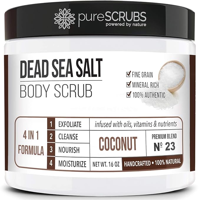 pureSCRUBS Premium Coconut Body Scrub Set, Exfoliating Dead Sea Salt Scrub
