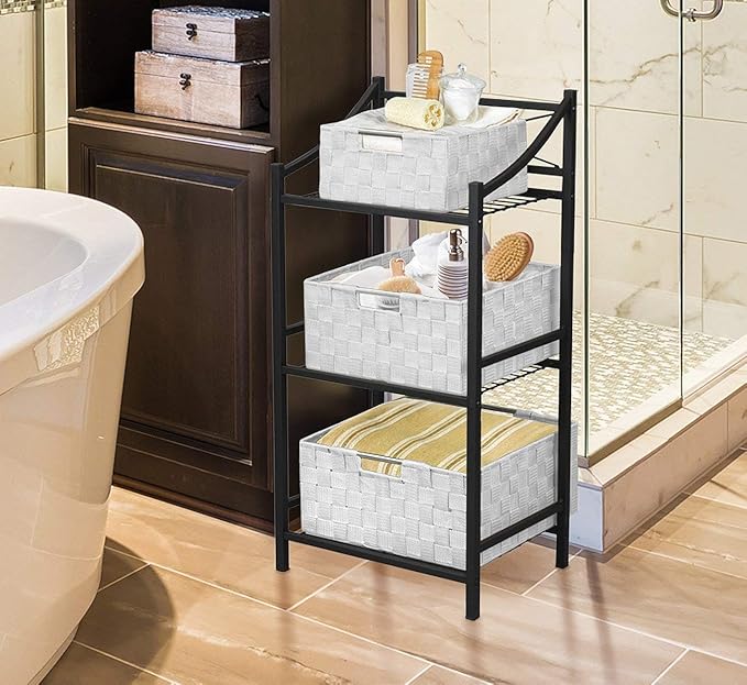 Sorbus Storage Baskets for Organizing (Set of 7), Mesh Hand-Woven Design, Linen Closet Organizers and Storage, Organizer Storage Baskets for Shelves, Variety Pack Organizers and Storage (White)