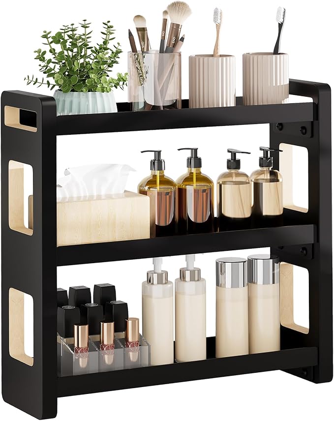 UJQSUN Bathroom Counter Organizer,Bathroom Counter Shelf,Bathroom Organizers,Under Sink Organizer,Cologne Organizer For Men,Colognes Stand,Cologne Cabinet,Vanity Shelf(Black 3 Tier)