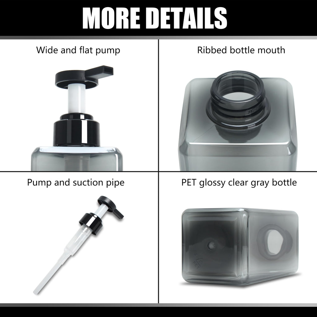 Soap Dispenser for Kitchen, YACEYACE 16.9oz Set of 3 Clear Grey