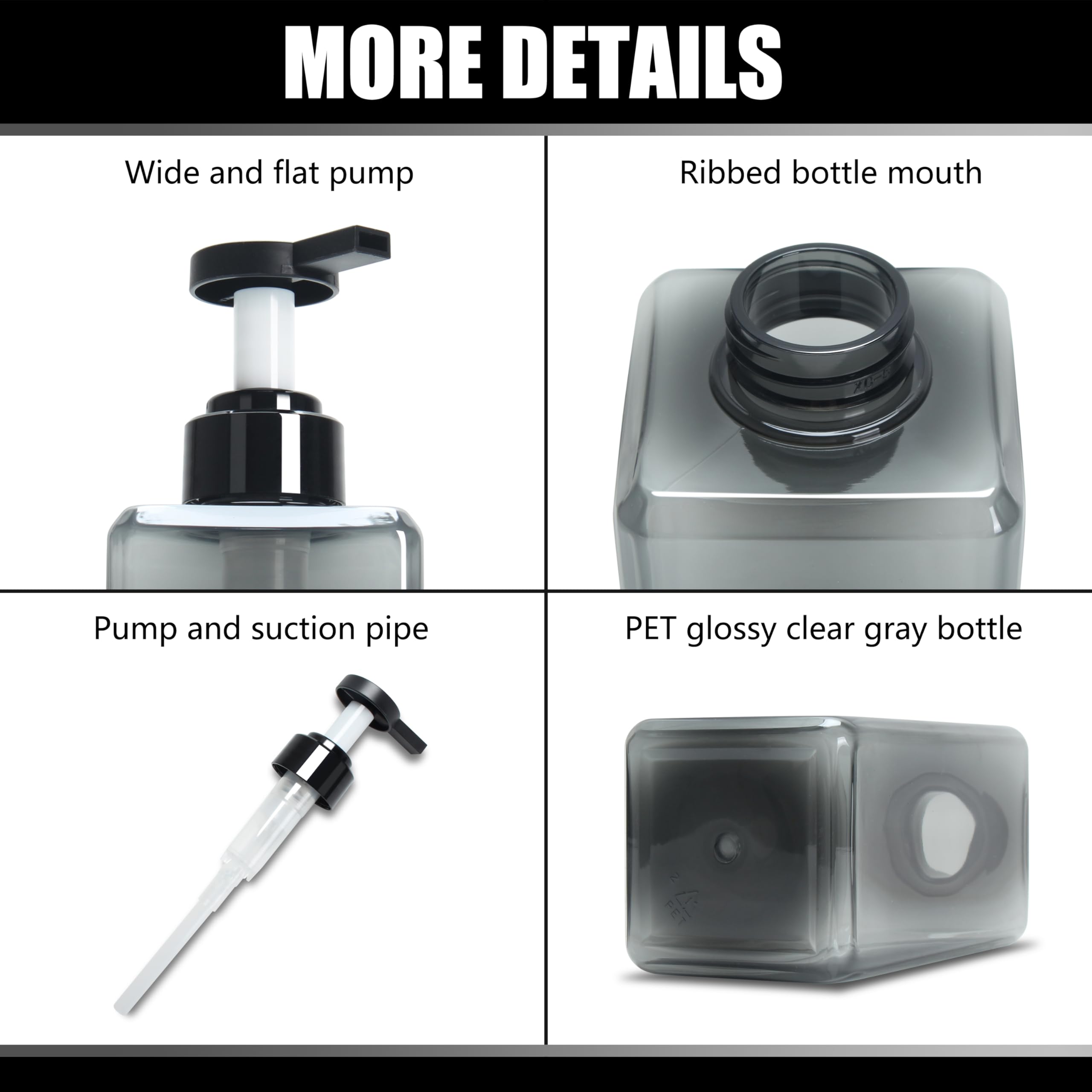 Soap Dispenser for Kitchen, YACEYACE 16.9oz Set of 3 Clear Grey