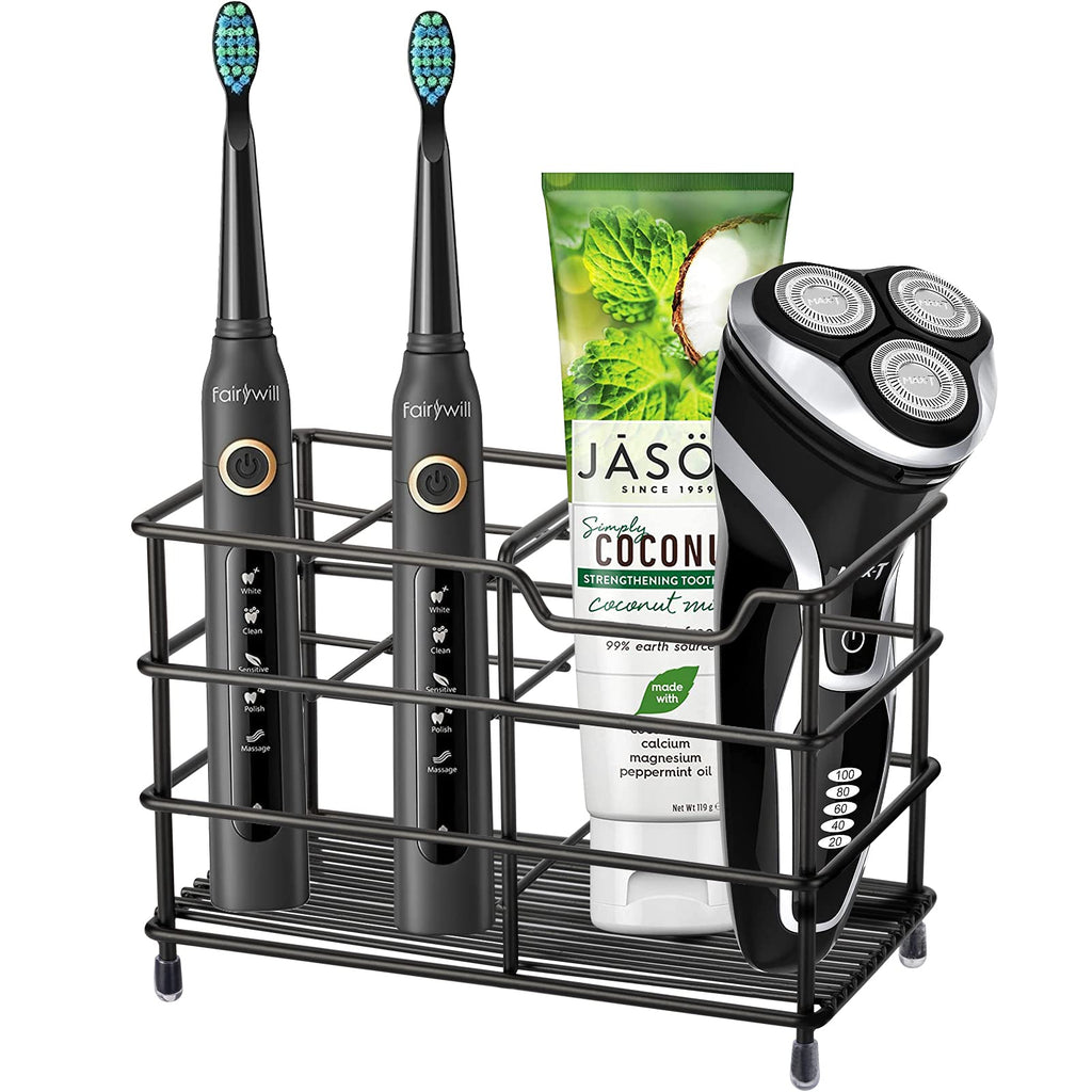 Urbanstrive 304 Stainless Steel Bathroom Toothbrush Holder Toothpaste Holder Stand Bathroom Accessories Organizer (Black, Large)