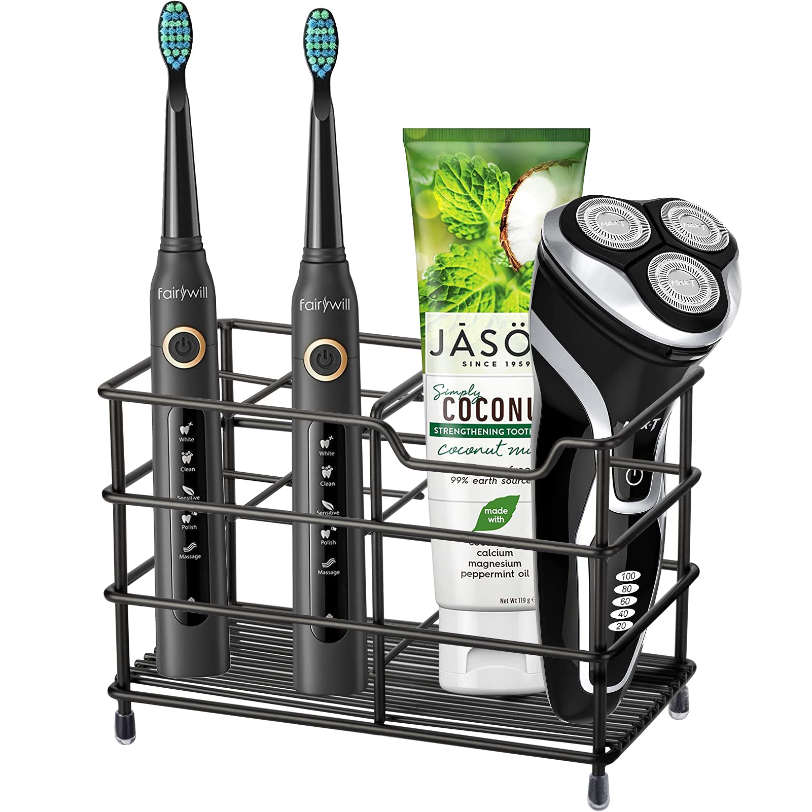 Urbanstrive 304 Stainless Steel Bathroom Toothbrush Holder Toothpaste Holder Stand Bathroom Accessories Organizer (Black, Large)