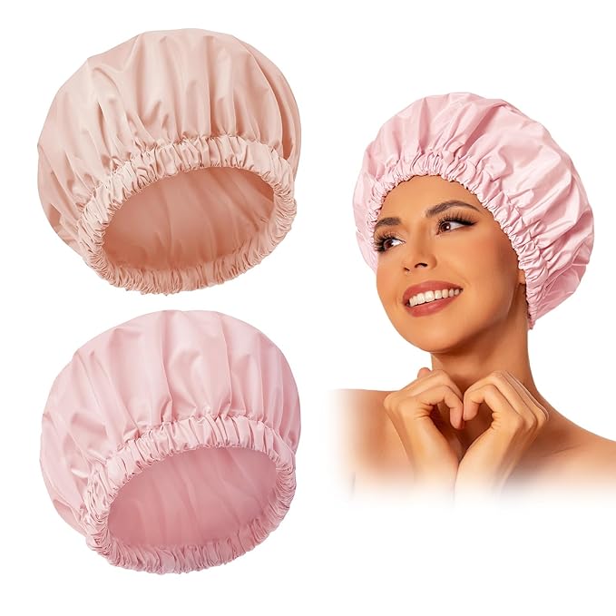 Edoneery Reusable Shower Caps for Women, Waterproof Long Hair Bonnet