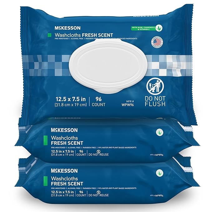 McKesson Washcloth Wipes, Scented, Adult Wet Wipes, 3 Pack, 288 Washcloths