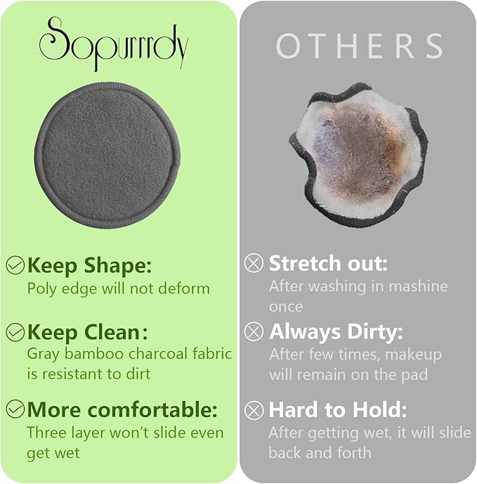 Sopurrrdy Reusable Makeup Remover Pads 20 Pack Reusable Makeup Cotton Rounds with Laundry Bag|Soft Black Cotton Makeup Remover Pads for Face