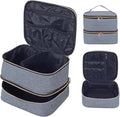 TANPADUAJI Double Layer Makeup Bag Portable Large Cosmetic Case Organizer with Adjustable Dividers Storage Travel Bag for Accessories Brushes Conditioner and Skin Care Products (Gray Gold)