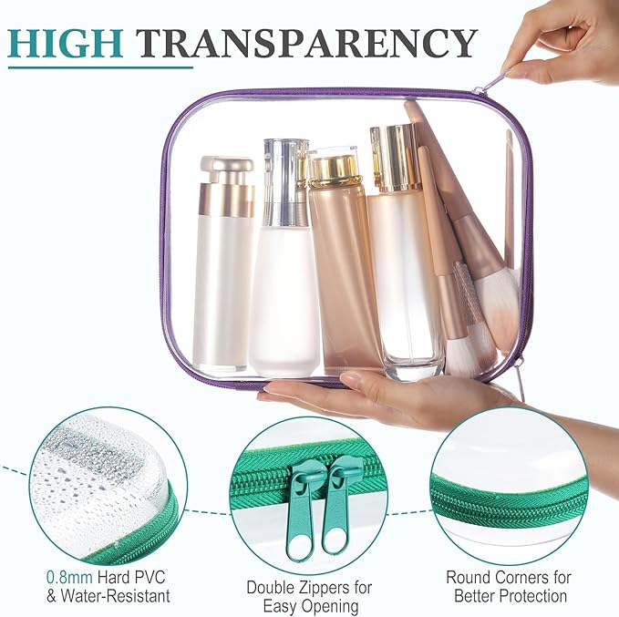Sanwuta 6 Pcs Clear Hard Zipper Case Plastic Zipper Pouches Transparent Makeup Bag Pencil Case Pouches Toiletry Diaper Bag for Travel Toy Storage Organizer Bins
