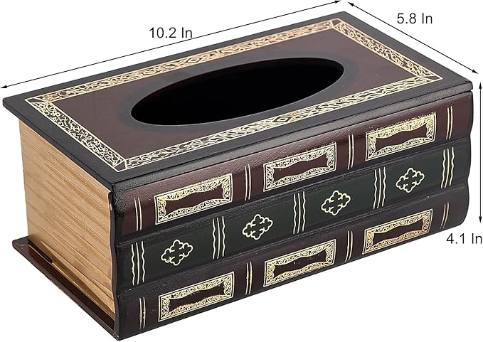NFASHIONSO Antique Book Design Wood Bathroom Facial Tissue Dispenser Box Cover/Novelty Napkin Holder…