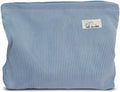 HAPPYHEIDI Large Corduroy Makeup Bag with Compartment Cosmetic Toiletry Travel Accessory Pouch Purse Organizer, Soft Misty Blue