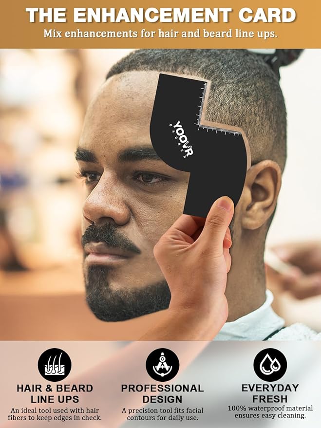 2PCS Barber Accessories for Haircut & Beard Lineup, Enhancement Card for Barbers & Beginners, Essential Shaping Tool for Beard Trimmer Hair Clipper Hair Fiber Enhancements Barber Spray (S-Shaped)