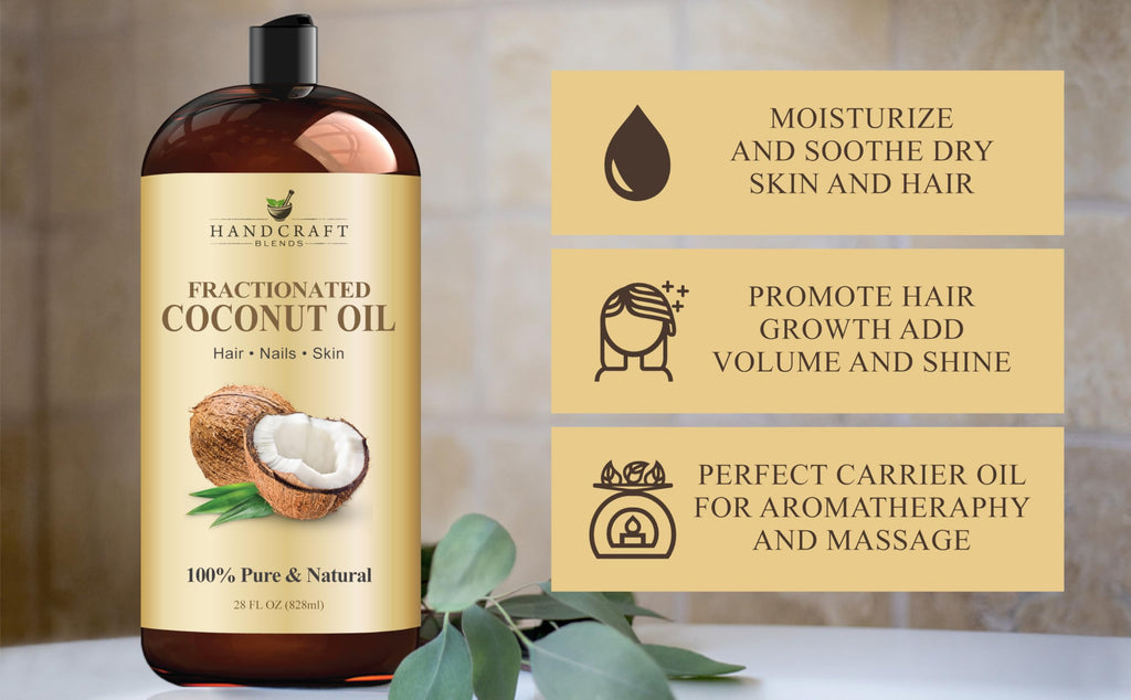 Handcraft Blends Fractionated Coconut Oil - 28 Fl Oz - 100% Pure and Natural - Premium Grade Carrier Oil for Skin and Hair - Hair and Body - Massage