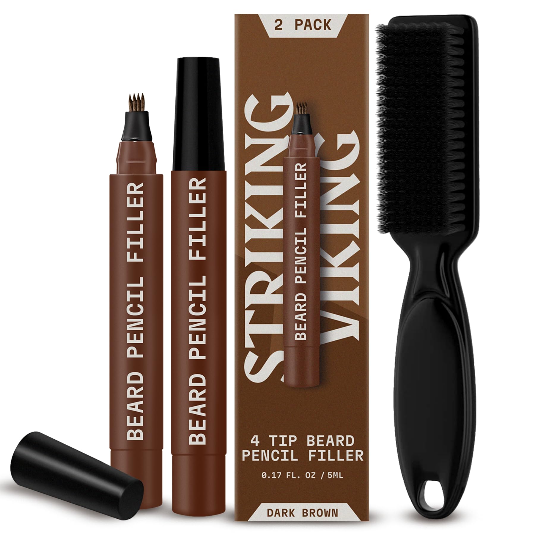Striking Viking Beard Pencil & Bristle Brush for Men - Dark Brown, 2 Pack