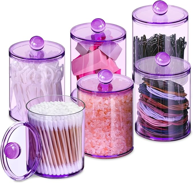 2 Pcs Acrylic Qtip Holder, Cotton Ball Holder Jars with Lids