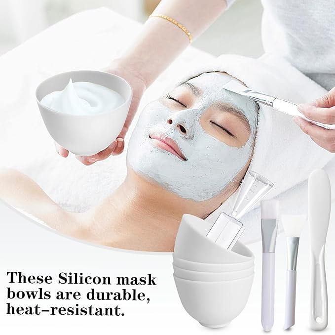Silicone Face Mask Mixing Bowls - Microwave & Freezer Safe, Non-Stick Esthetician Bowls (White)