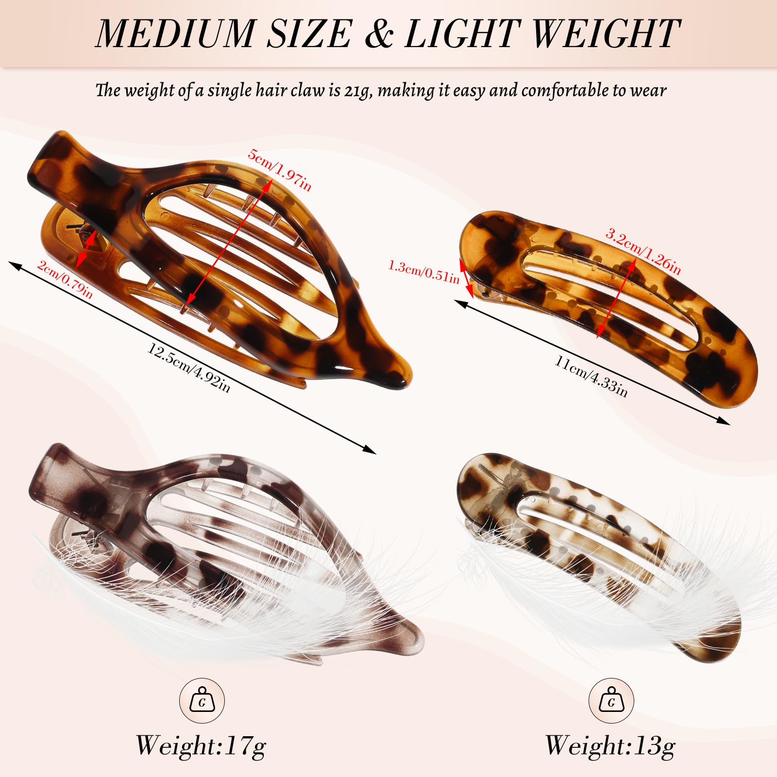obeoby 8 Pcs Flat Hair Claw Clips For Women, 2 Styles French Barrettes Set