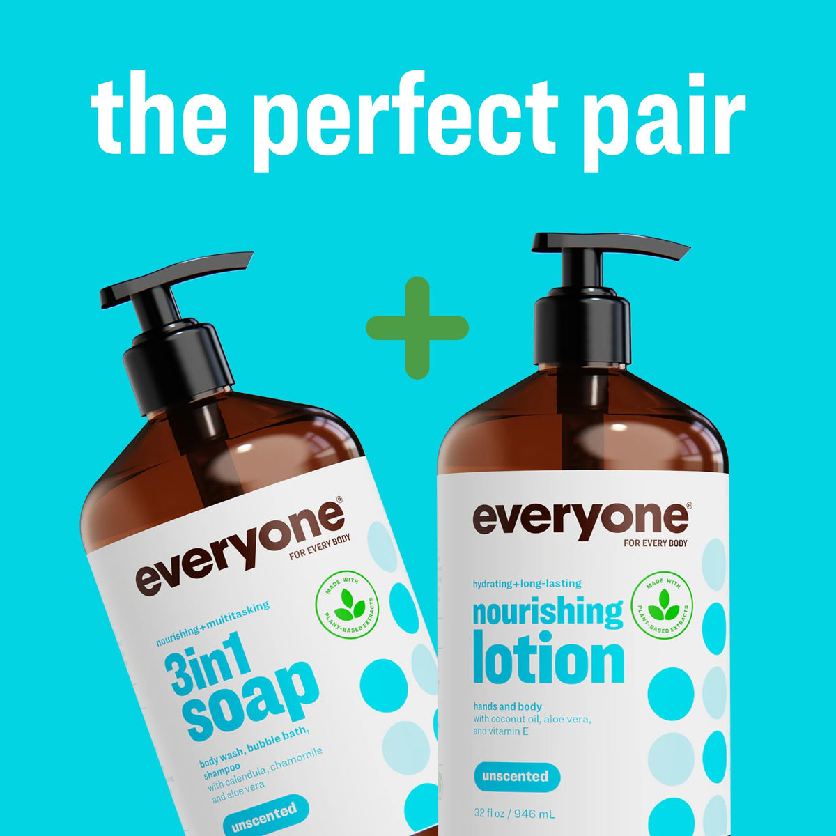Everyone 2-in-1 Hand & Body Lotion, Unscented, 32 oz 2-Pack