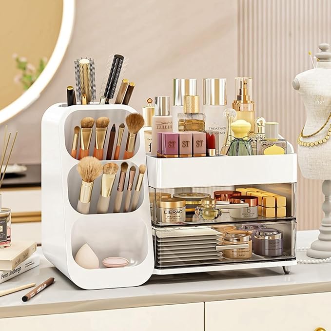 Booklov Large Makeup Organizer for Vanity Countertop, White