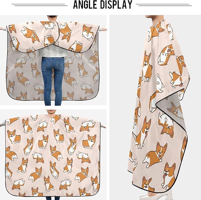 Visesunny Barber Cape - Corgi Dog Cartoon Animal Polyester Hair Cutting Salon Apron - Anti-Static, Water-Resistant Haircut Shaving Cloth Beard Bib