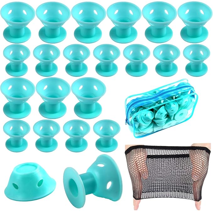 JANYUN 40 Pcs Magic Hair Rollers Include 20 pcs Large Silicone Curlers and 20pcs Small Silicone Curlers (Pale Cyan)