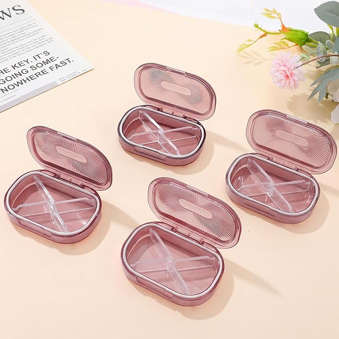 bomyarJr 4 Pcs Qtip Holder Pink Hair Tie organizer Small Container Portable Travel Qtips Case Cotton Swab Holder Flosser Dispenser 3.94 x 2.76 Inch