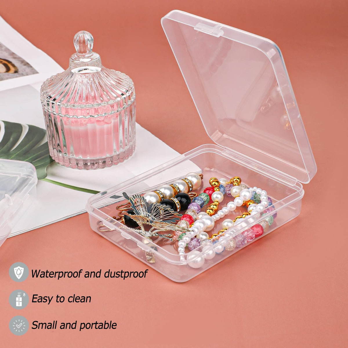 3-Piece Portable Travel Pad Holder - Bathroom Vanity Countertop Storage Organizer - Cotton Ball & Swab Dispenser - Transparent