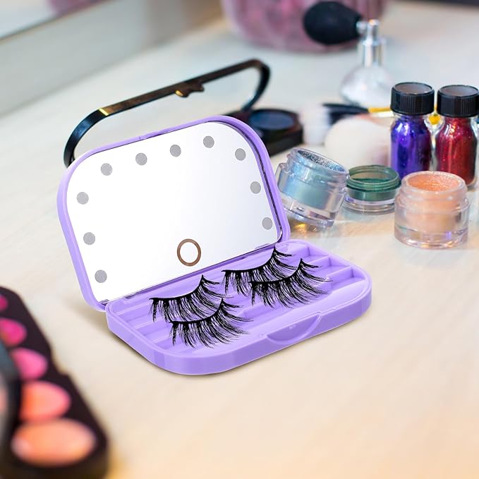 Healeved Eyelash Case Empty Eyelashes Storage Box with Led Mirror Travel Eyelash Storage Box Eyelash Container Lash Organizer