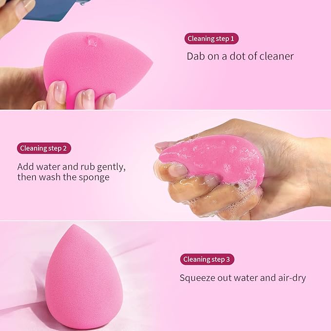BEAKEY Makeup Sponge Set for Blending, Pink Soft Beauty Sponges