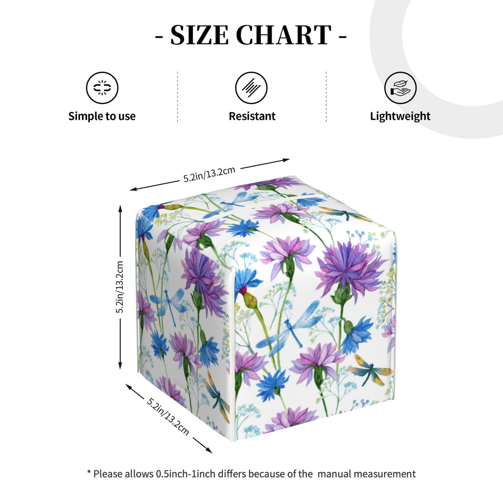 Watercolor Flowers and Dragonflies Tissue Box Cover Square,Purple Blue Floral Tissue Box Holder Waterproof Leather Facial Paper Organizer Dispenser for Bathroom Home Car Nightstand Vanity Desk