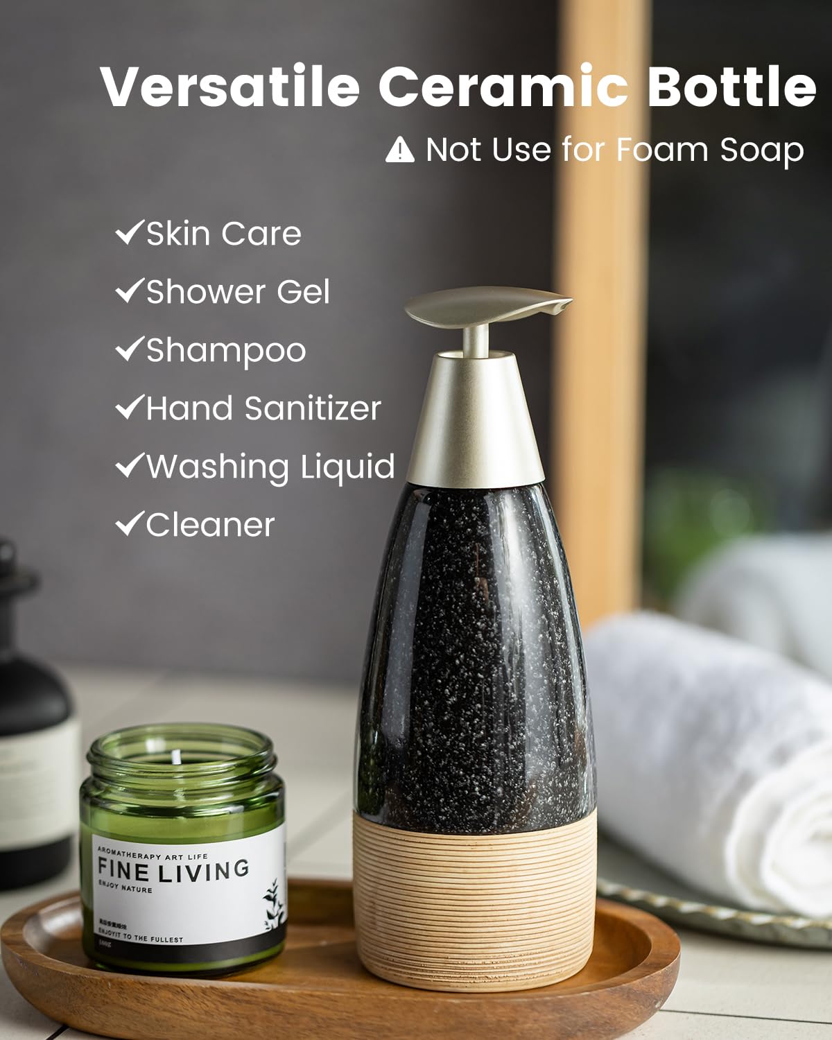 Zoeeker Ceramic Dish Soap Dispenser with 2 Pumps for Hand Soap, 12 oz